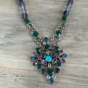 Nicky Butler Amethyst Chalcedony Peridot Turquoise Moonstone 925 Silver Necklace